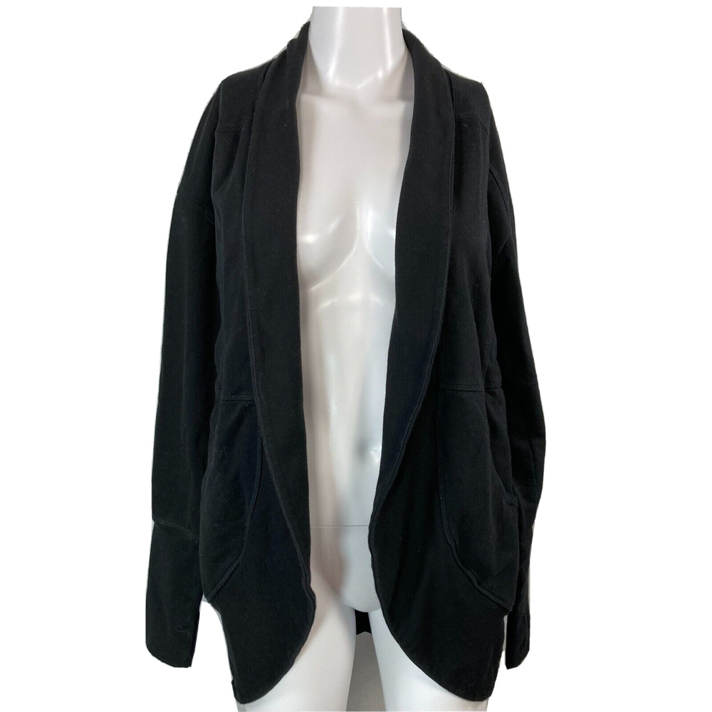 Eddie Bauer Cardigan Jacket Womens XS‎ Black Cotton Jersey Knit Open Long Sleeve